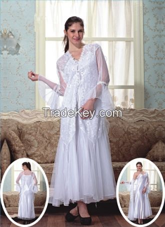 Arabian white satin camisole with lace robe