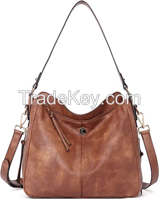 West Large Leather Hobo Handbag for Women Concealed Carry Studded Shoulder Bag/Purse