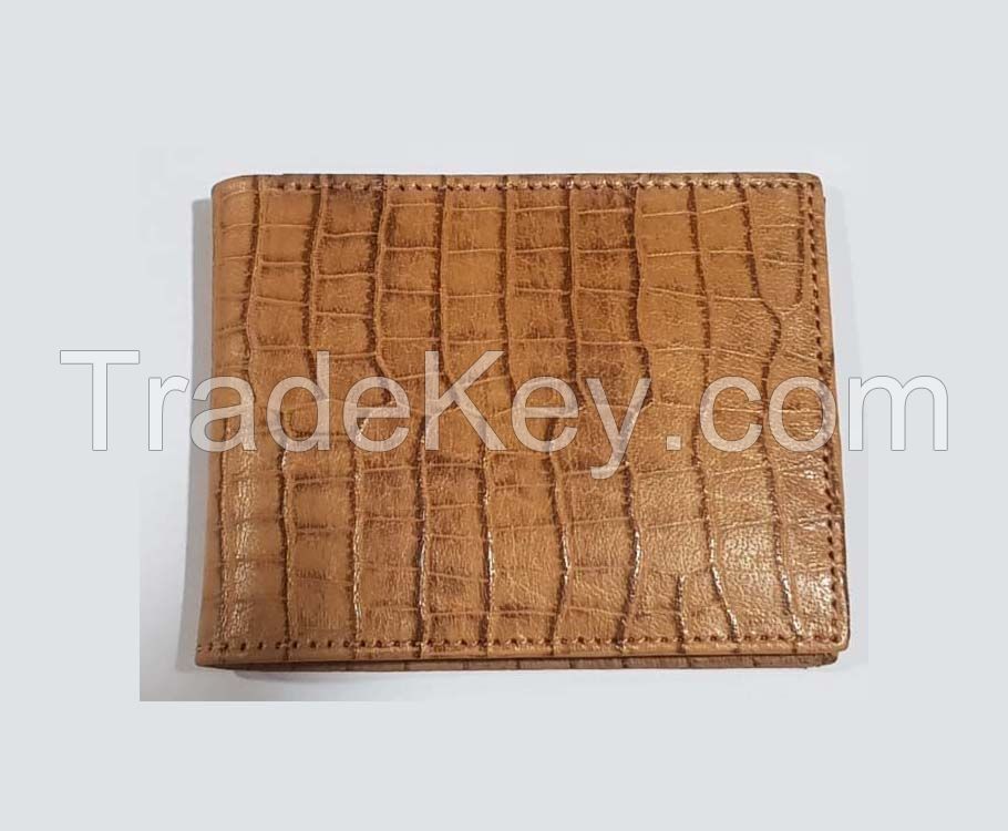 Men's Genuine platted print Leather Wallet Extra Capacity Attached Flip Pocket