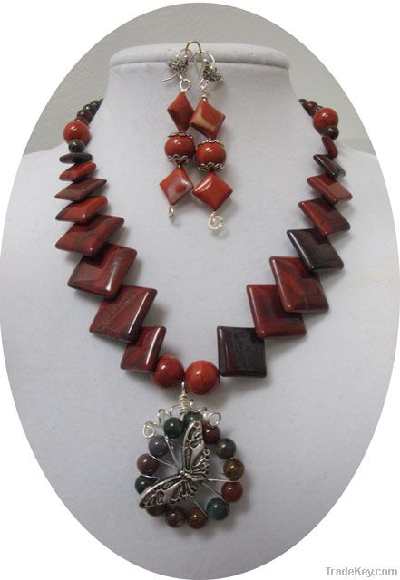 Jasper and crystal necklace sets