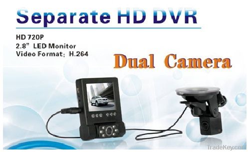 HD 720P dual camera Separate HD DVR , 2.8inch LED monitor CAR DVR