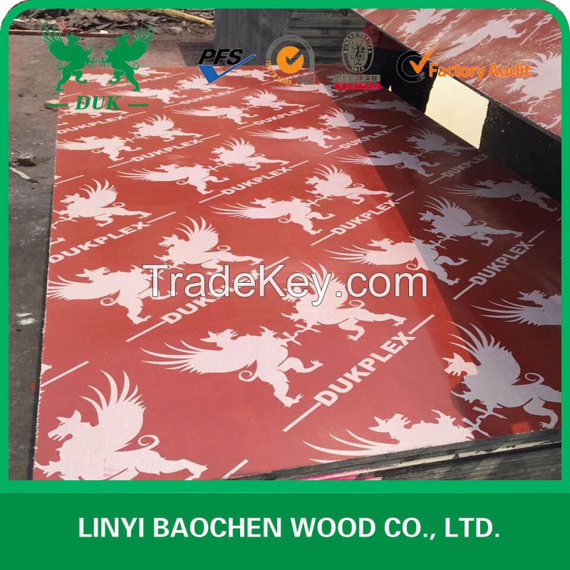 Red film faced plywood with brand name