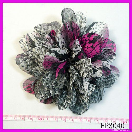 Leopard chiffon rosette hair accessory