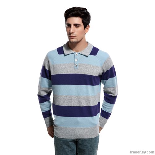 Men's cashmere Polo in stripes sweater