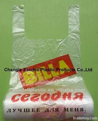 HDPE plastic t-shirt bag on roll