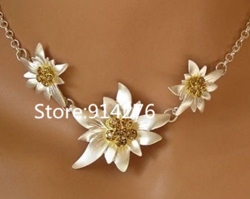 German Bavarian Jewelry Three Matt Silver Edelweiss Necklaces in Wholesale Price
