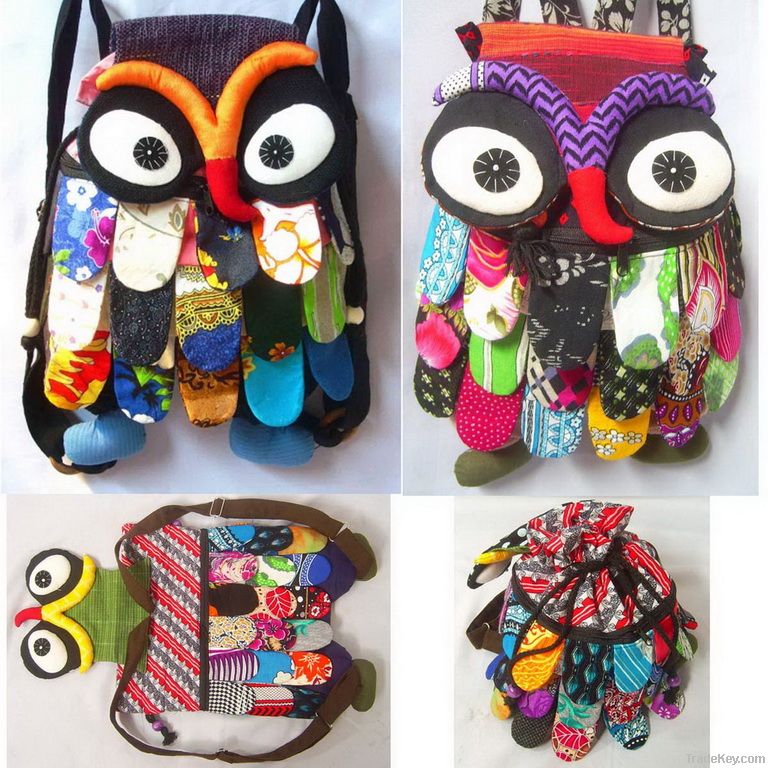 Thai Handmade Patchwork Owl Backpack Bags Purse Bag