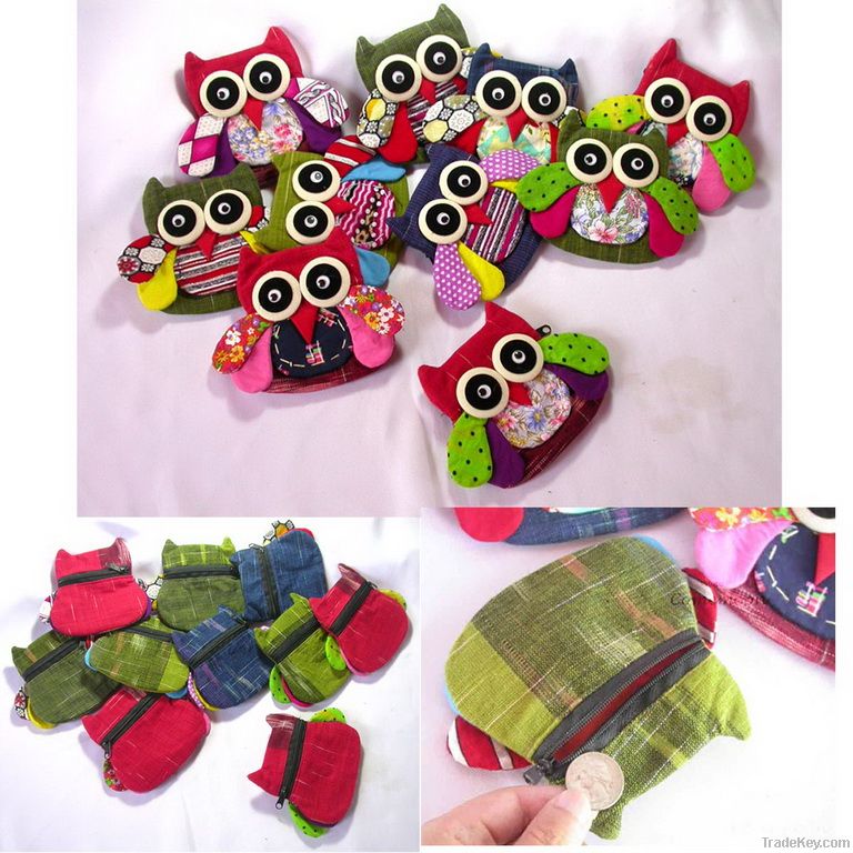 Mini Zipper Owl Bag Purse Wallet Thai Handmade New