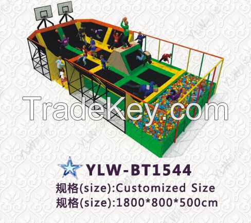 fitness sport trampoline, amusement trampoline park indoor trampoline park with basket and pool, combination jumping trampoline