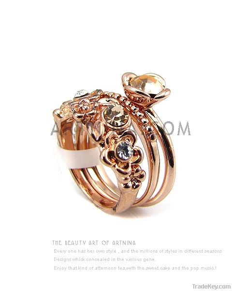 high quality alloy with 14k rose gold plated flower design fashion rin