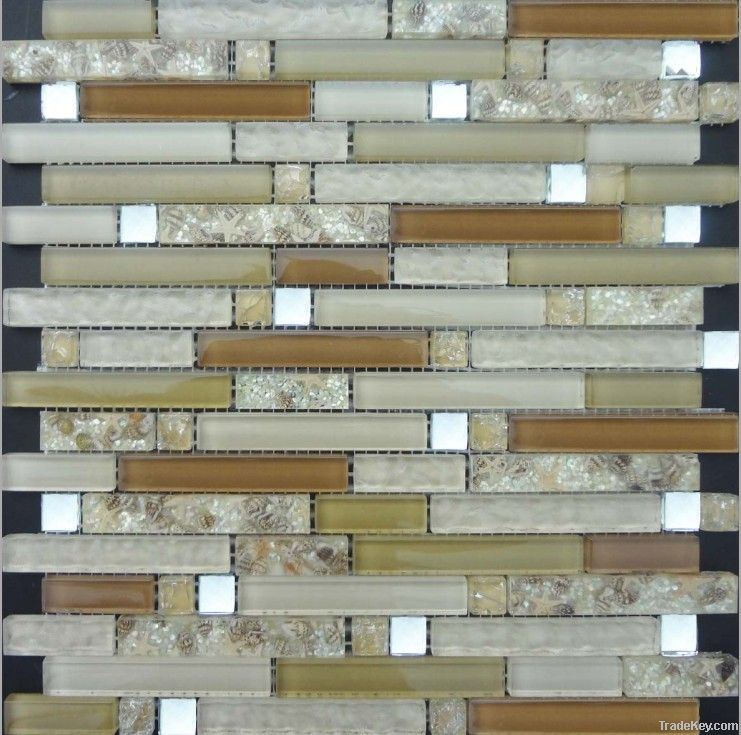 Crystal glass mix sea shell mosaic tile