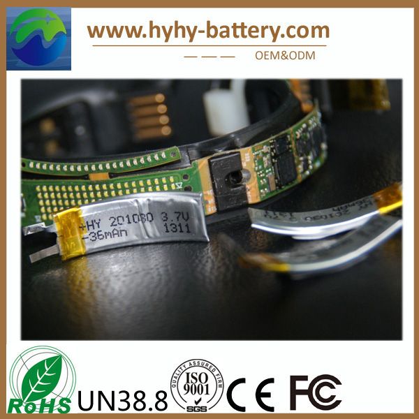 Curved battery, curved lithium battery 3.7v 36mah rechargeable for iwatch, bracelet watch