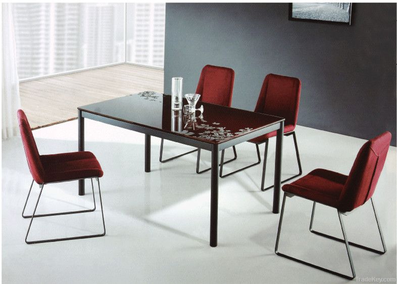 BEST SELL morden black glass dining table power coated metal legs