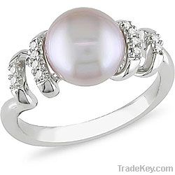 sterling silver jewelry, pink pearl ring, diamond ring, fine jewelry