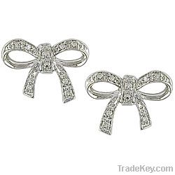 10k white gold diamond accent bow earrings