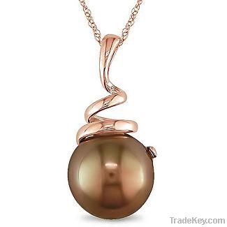 10k Rose Gold Brown Pearl Necklace, Gold Necklace, Fine Jewelry