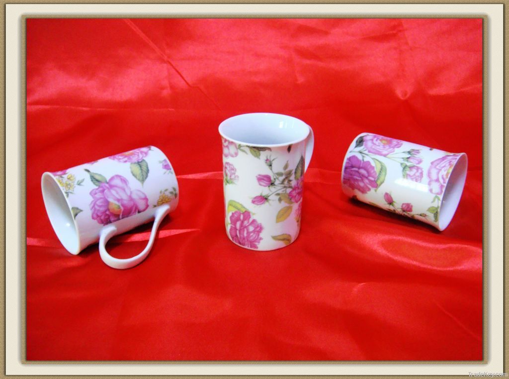 11oz straight porcelain mug with flower design