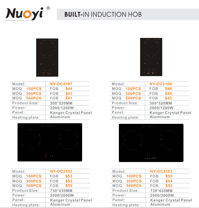 built-in induction cooker/hob with 2 burners/4 burners