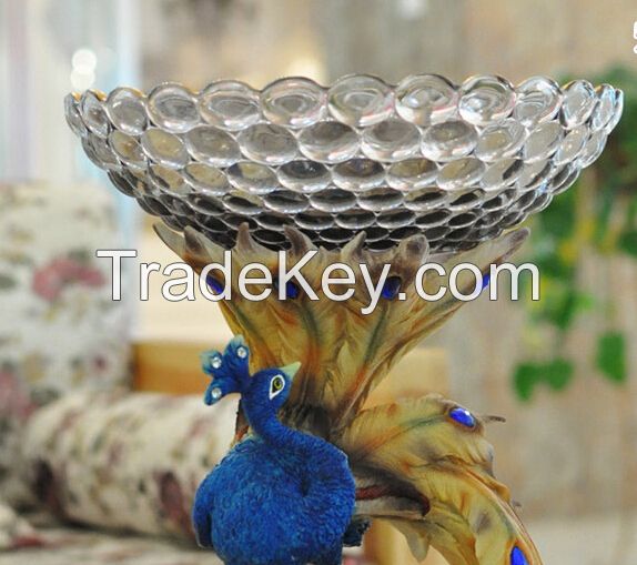 Home decoration resin craft fruit plate crystal glass and poyl