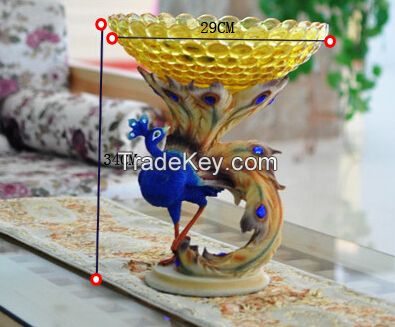 Home decoration resin craft fruit plate crystal glass and poyl