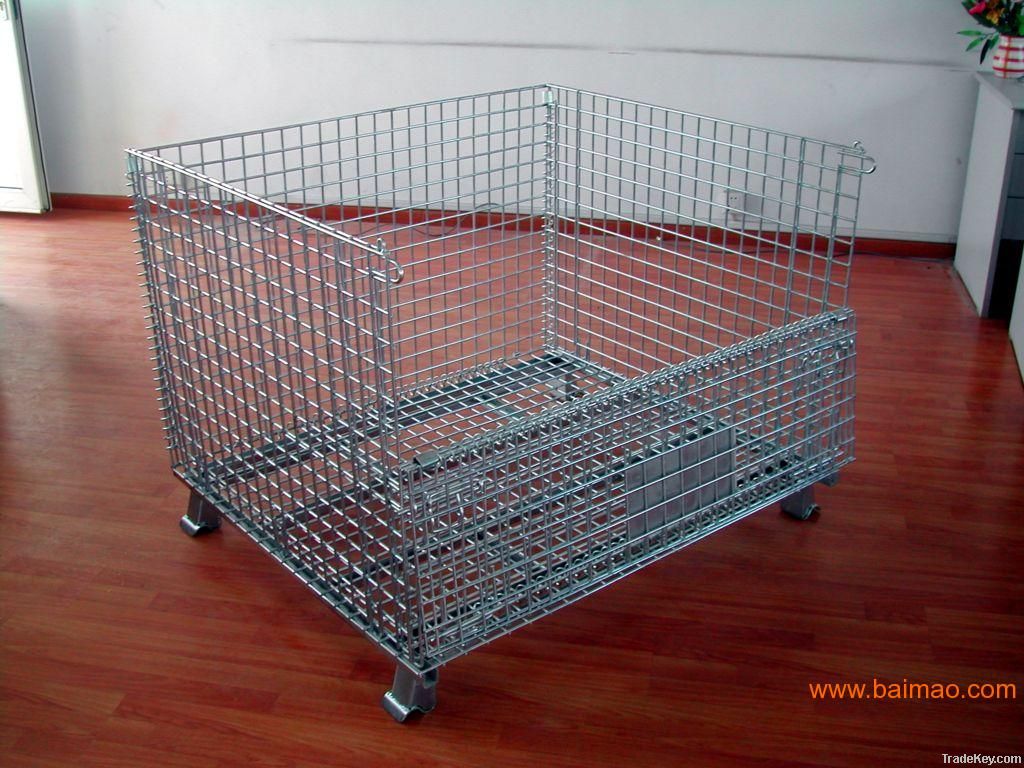 folded galvanized metal pallet cage, storage container