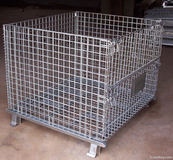 folded galvanized metal pallet cage, storage container