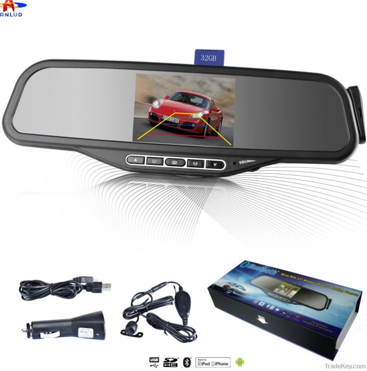 ALD100B--Bluetooth Rearview Mirror with 3.5''TFT & Wired Back-up Camer