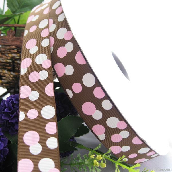 Dot printed polyester Grosgrain ribbon