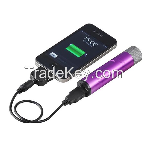 2000-2600mah li-ion battery power bank with LED torch 