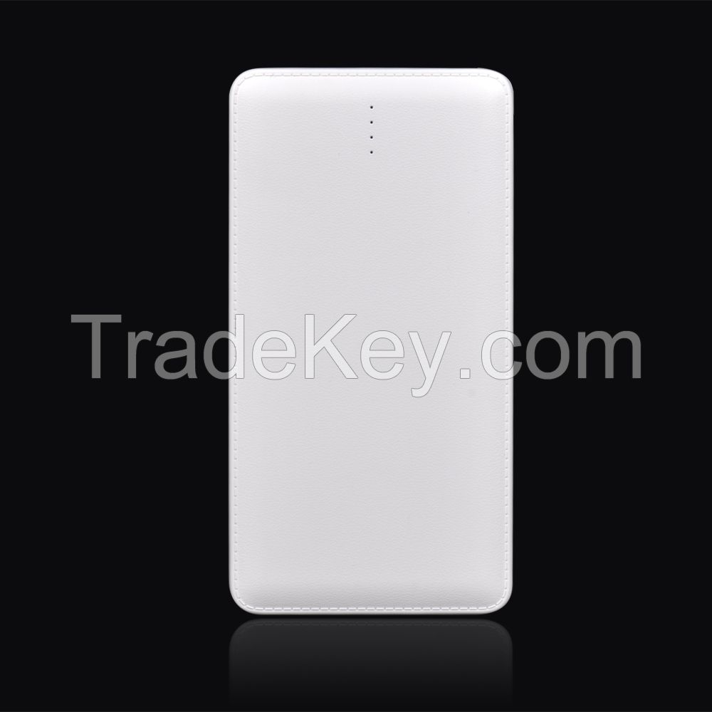10000mAh ultra-thin power bank, 2A input and output,built-in cable