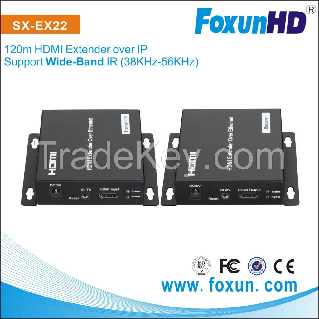 120m HDMI Extender over IP with Wide-band IR (38-56KHZ)