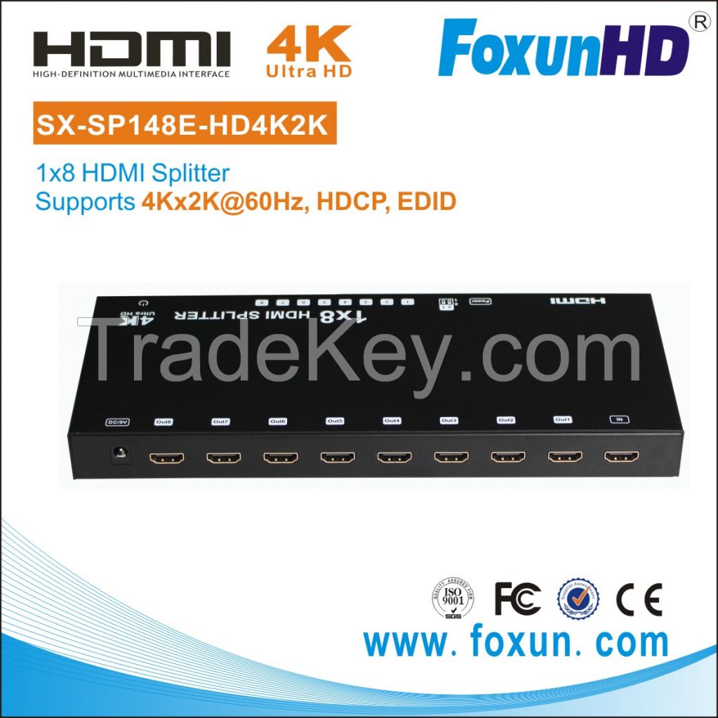 1x8 HDMI Splitter support 4k@60hz with EDID compliant HDCP 
