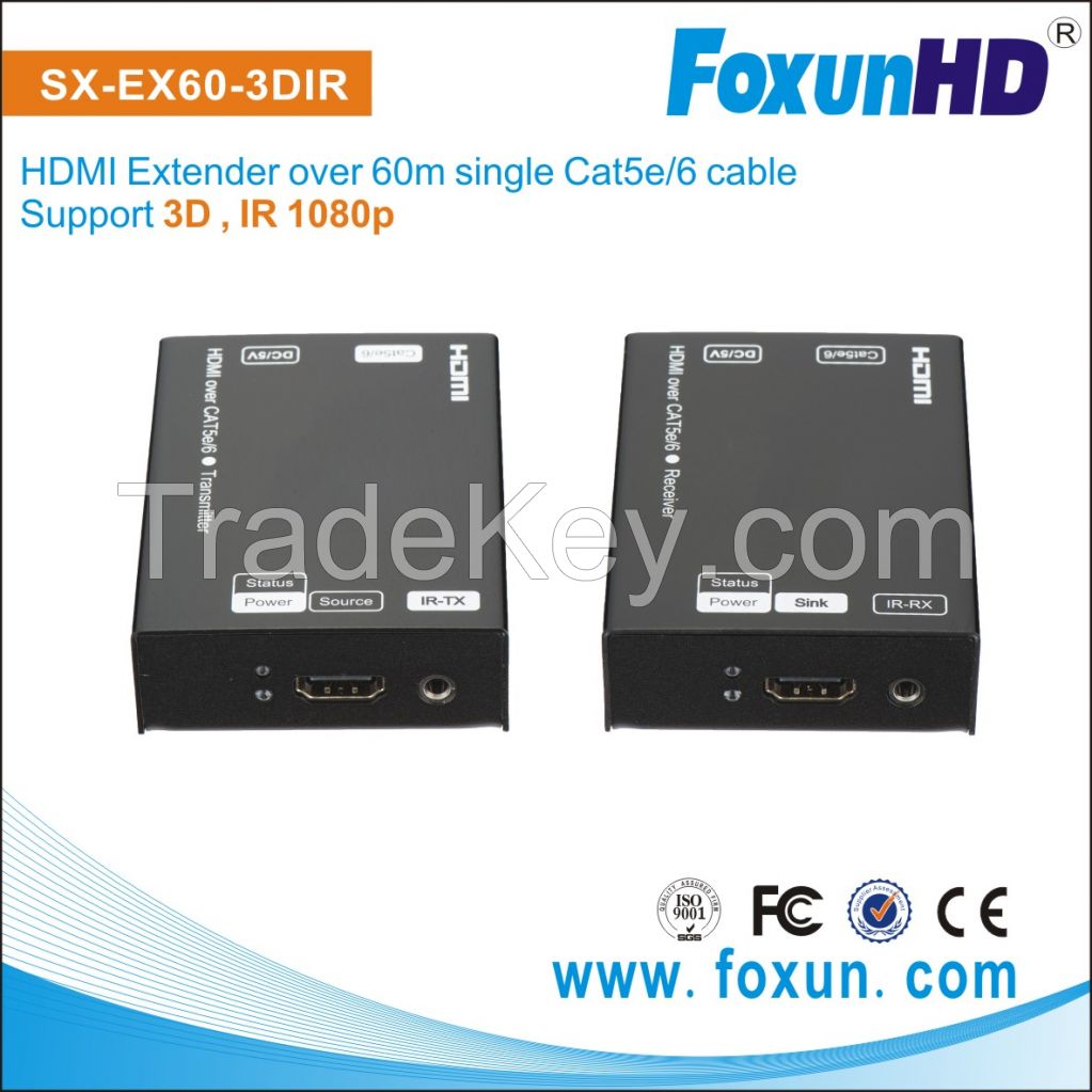 60m/196FT HDMI IR Extender support 3D With 1080p via 1xcat5e/6 cable 