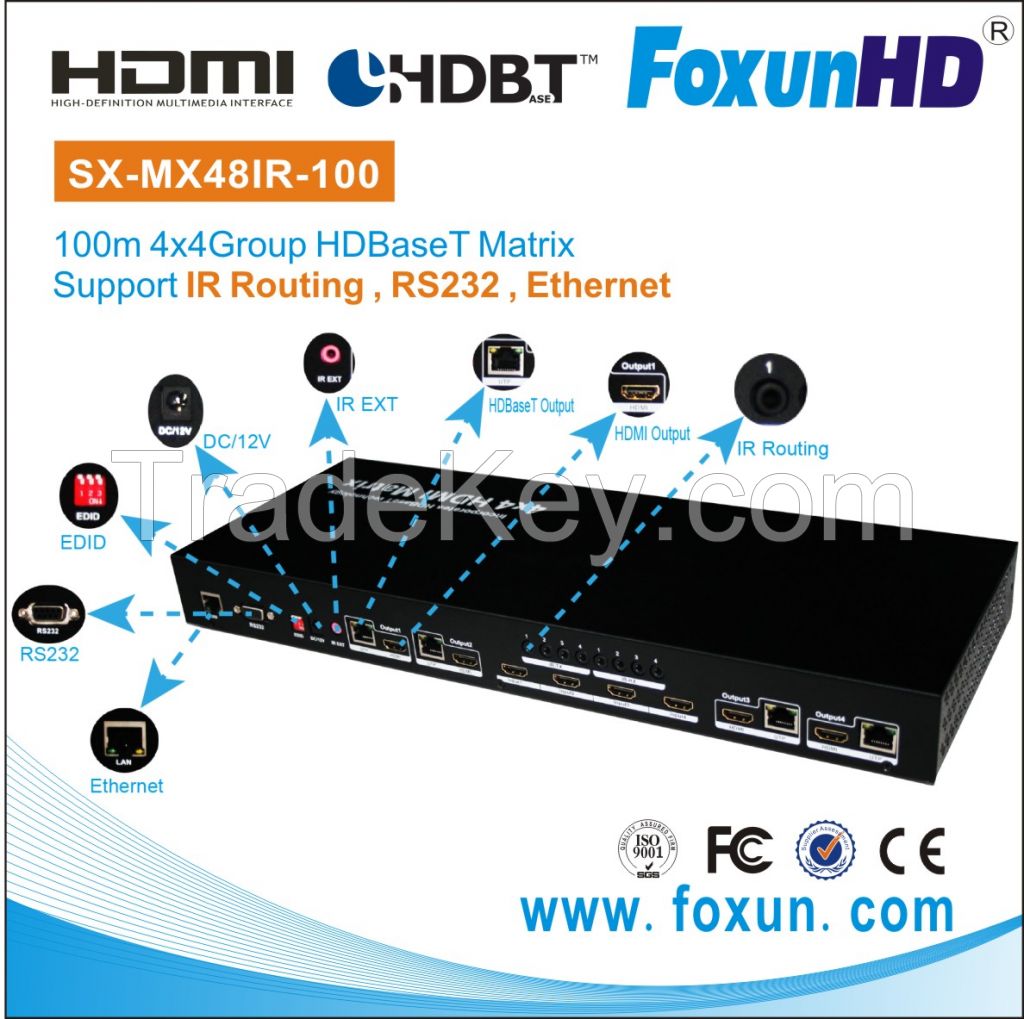 100m/328FT 4x4 HDBaset Matrix support RS232 & IR routing Control 