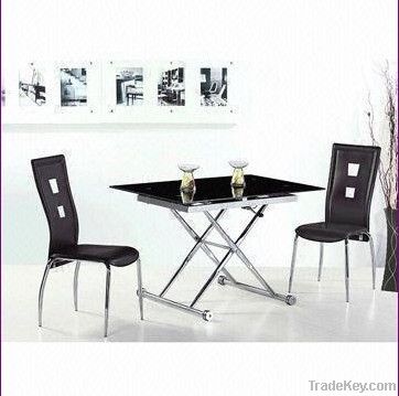 Extensible Dining Set, Made of 10mm Tempered Glass/Chromed Leg, Measur