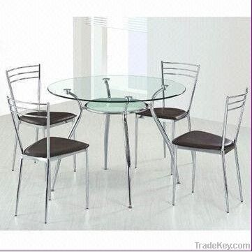 Dining Set with 10mm Clear Upper/6mm Lower Sandblasted Tempered Glass,