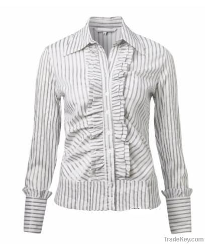 Women&#039;s Yarn Dyed Stripes Casual Blouse