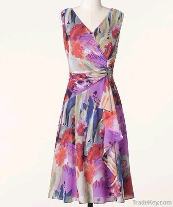 Ladies Flower Printing Wrap Dress