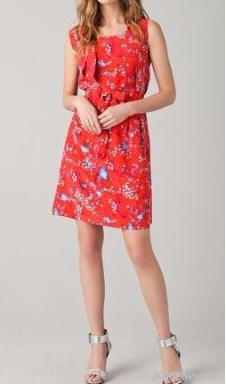 Ladies' Scoop-neck, Print Silk Dress