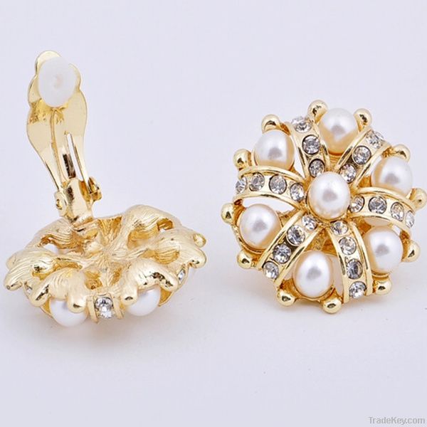 2012 New Pearl Beads Rhinestone Silver Gold Plating Clip Earrings