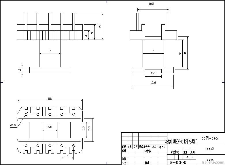 High frequency transformer bobbin EE19-5+5