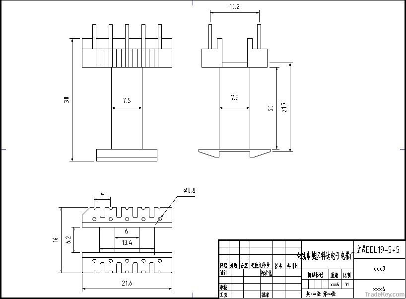 High-frequency transformer bobbins EEL19-5+5