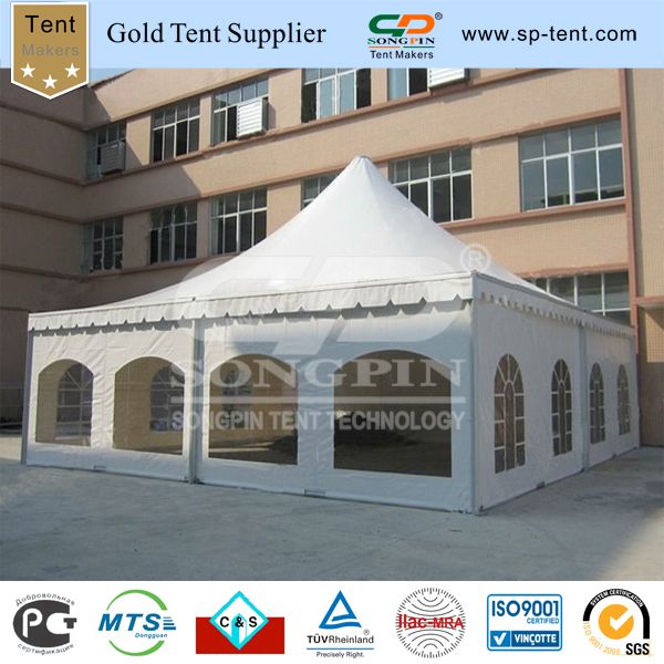 9x9m pagoda wedding tent decorated with linings and wooden floors