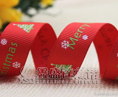 Polyester Grosgrain Ribbon with Christmas Printing