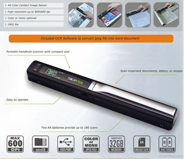 A4 document Portable scanner with 600/300 dpi scan selection