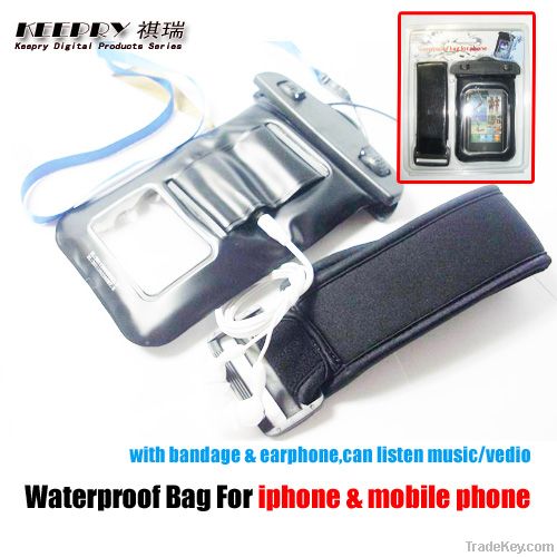 Waterproof Case Bag+Earphones for iPhone Cell Phone MP3