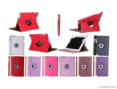 360 degree rotating stand PU leather case for ipad 2 3