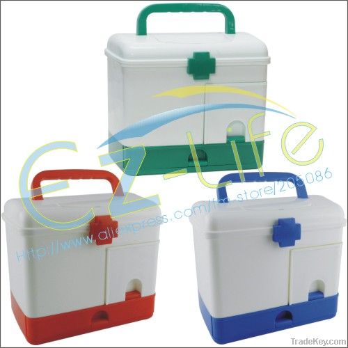Plastic multi-purpose first aid kit, home medicine organizer case, fir