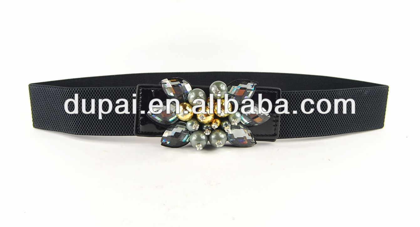 The acrylic rhinestone beaded flowers Buckles elegant dress elastic wide belt