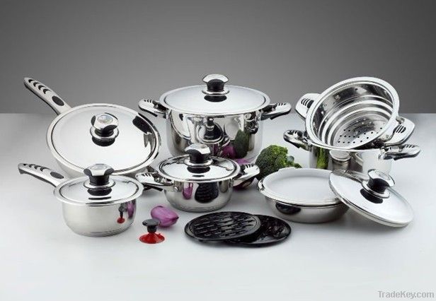 16pcs stainless steel cookware set kitchenware wide edge